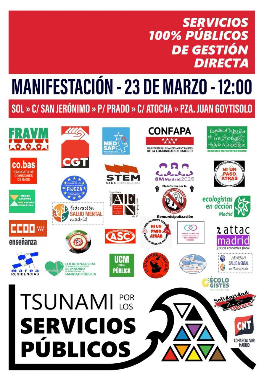 Tsunami por los servicios públicos | 23 de marzo – 12h | Sol – Plaza Juan Goytisolo